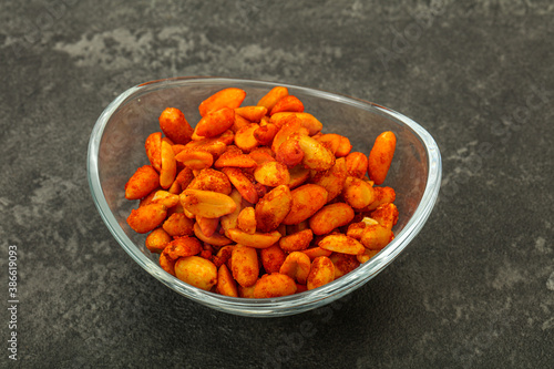 Chili peanut snack in the bowl