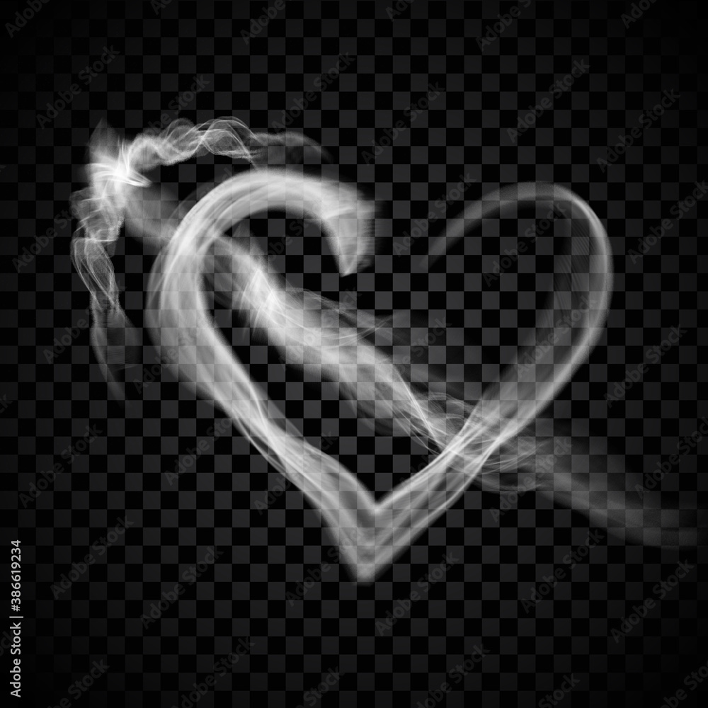 Heart with arrow steam smoke isolated on black background. Heart for