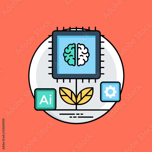 

Integrated circuits of microprocessor flat vector icon
