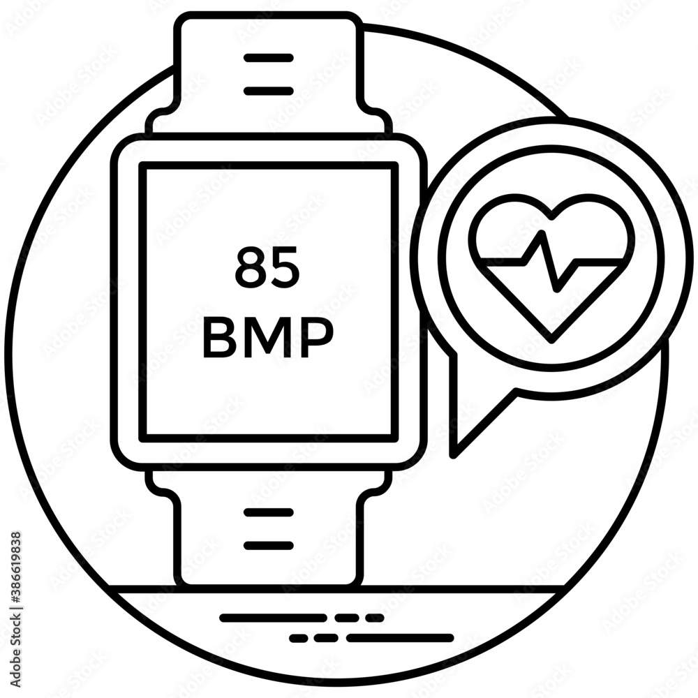 
A wristwatch type fitness tracker, flat vector icon design
