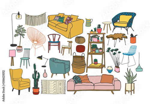 furniture set vector illustration. interior design elements.