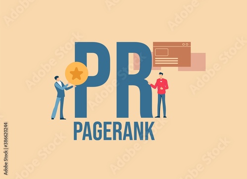 PR Pagerank concept. Investment business strategy payment by cash and credit card social media marketing technologies informational online reference for advertising user support promotional vector.