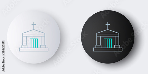 Line Old crypt icon isolated on grey background. Cemetery symbol. Ossuary or crypt for burial of deceased. Colorful outline concept. Vector.