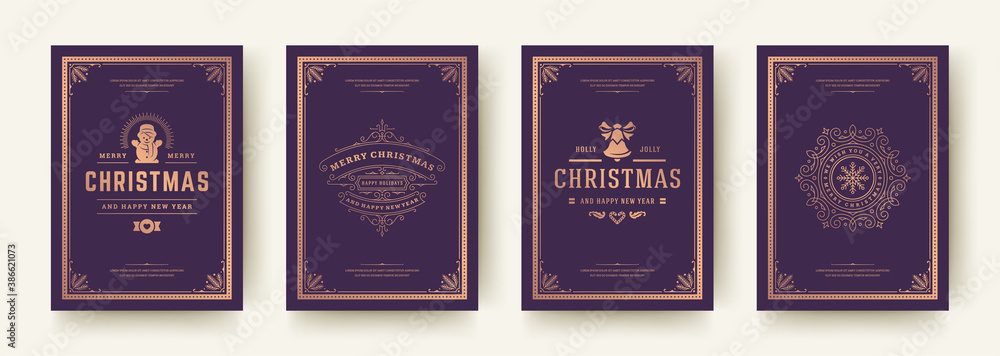 Fototapeta premium Christmas cards set vintage typographic qoutes design vector illustration