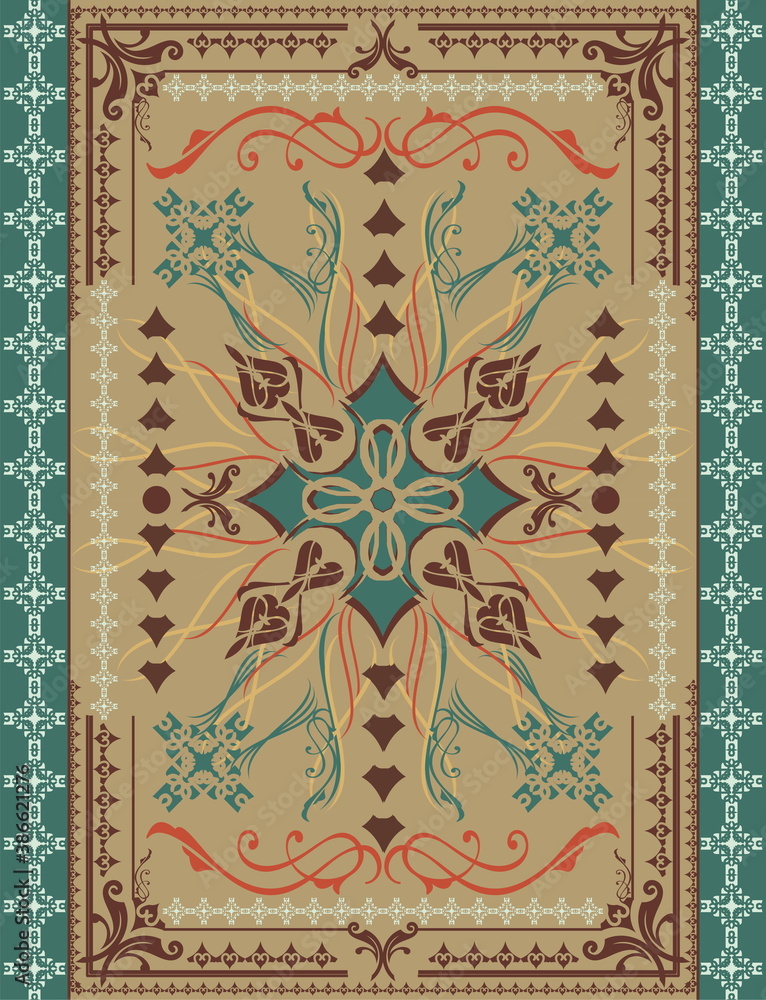 Obraz premium beautiful carpet in blue and brown tones vector pattern