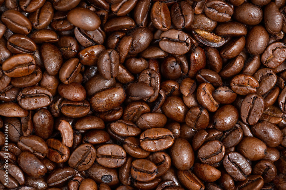 Roasted dark coffee beans background from close up. Full frame shot of brown aroma seeds for banner. A lots of black pure crops in detail with texture. Roasted dark coffee beans background from close up. Full frame shot of brown aroma seeds for banner. A lots of black pure crops in detail with texture.