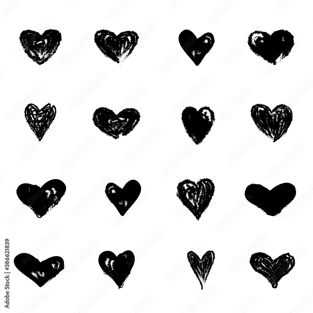 Black heart hand drawn icons set isolated on white background. Collection of hand drawn hearts for love symbol, wallpaper and Valentine's day. Creative outline frame. Heart and love vector Black heart hand drawn icons set isolated on white background. Collection of hand drawn hearts for love symbol, wallpaper and Valentine's day. Creative outline frame. Heart and love vector