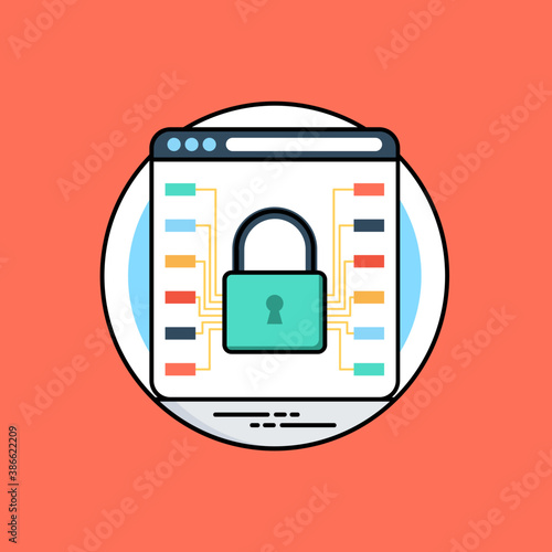 
Online view of data warehouse with locked padlock in middle, donating data protection icon 
