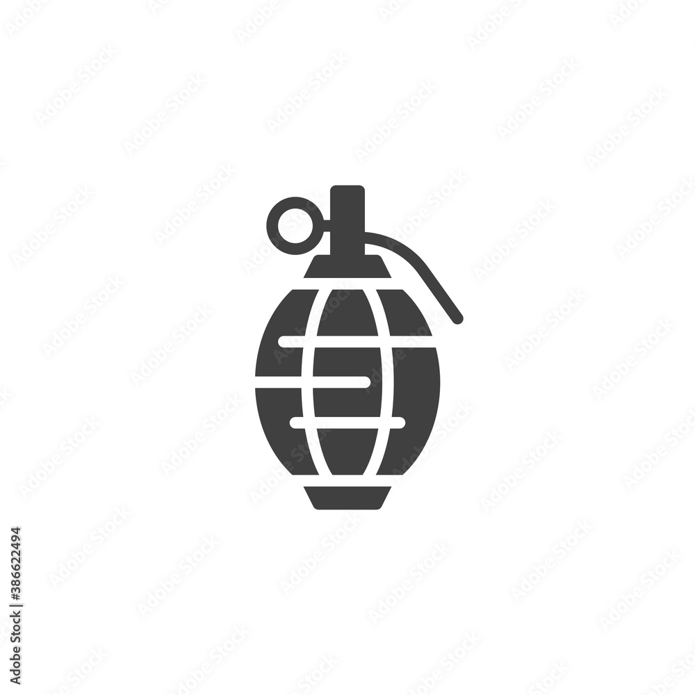 Military Grenade vector icon. filled flat sign for mobile concept and web design. Hand grenade glyph icon. Symbol, logo illustration. Vector graphics Military Grenade vector icon. filled flat sign for mobile concept and web design. Hand grenade glyph icon. Symbol, logo illustration. Vector graphics
