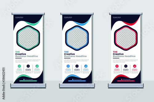 Creative business agency stands roll up banner design for your business. Roll-up template for exhibition, Corporate Business stand banner, editable roll up banner vector template.