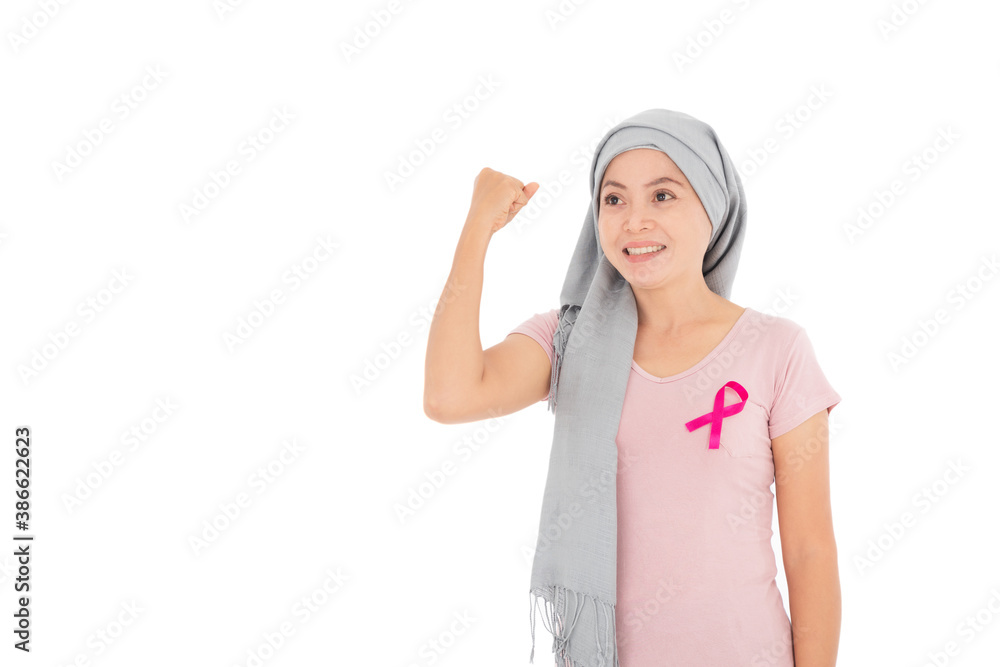 fight breast cancer, women wearing pink ribbons on white background