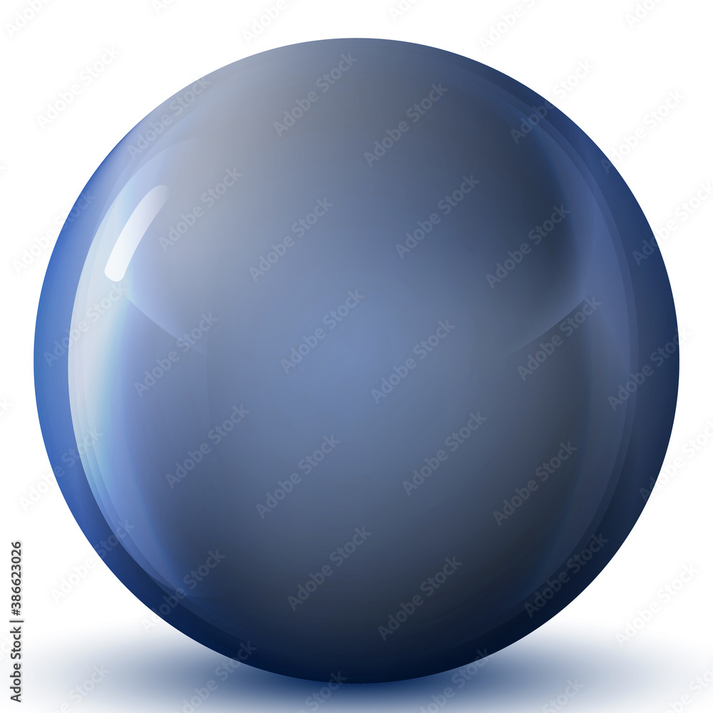 Glass blue ball or precious pearl. Glossy realistic ball, 3D abstract vector illustration highlighted on a white background. Big metal bubble with shadow. Glass blue ball or precious pearl. Glossy realistic ball, 3D abstract vector illustration highlighted on a white background. Big metal bubble with shadow.