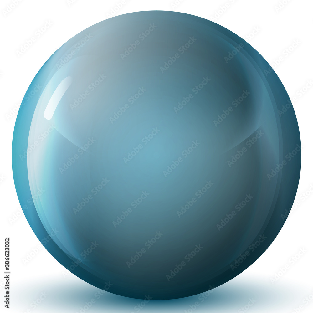 Glass blue ball or precious pearl. Glossy realistic ball, 3D abstract vector illustration highlighted on a white background. Big metal bubble with shadow. Glass blue ball or precious pearl. Glossy realistic ball, 3D abstract vector illustration highlighted on a white background. Big metal bubble with shadow.