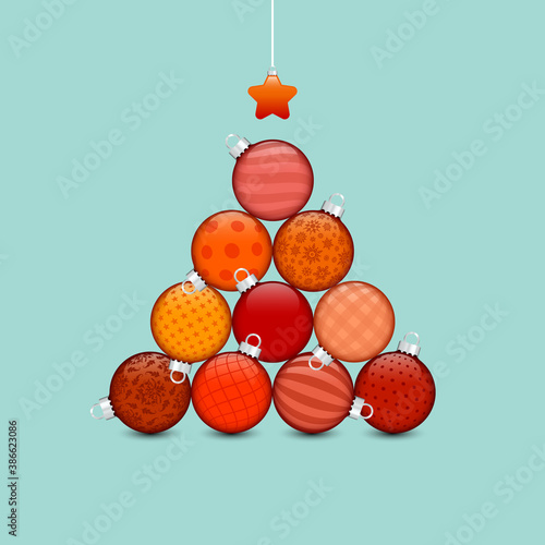 Abstrakter Weihnachtsbaum Aus Liegenden Kugeln Mit Muster Orange Rot Türkis