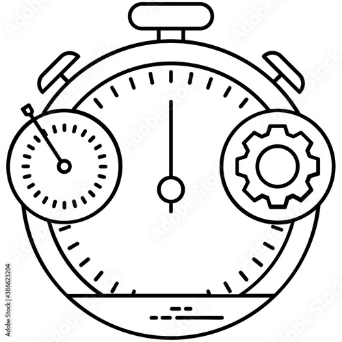 
Stopwatch having speedometer at one side and gears on the other, linking to concept of fast processing 
