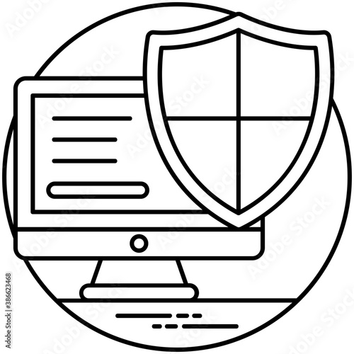 
A computer monitor with protective shield, manifestation of protection icon  
