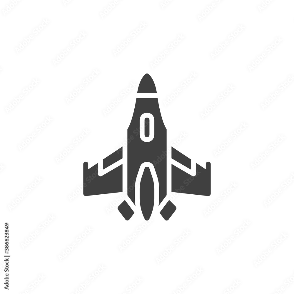 Jet fighter aircraft vector icon. filled flat sign for mobile concept and web design. Military aircraft glyph icon. Symbol, logo illustration. Vector graphics