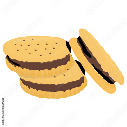 
A cookie icon in chocolate and vanilla flavor cream topping 
