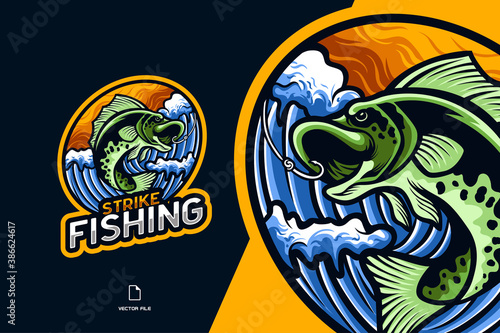 fish fishing mascot esport logo illustration for sports game team character