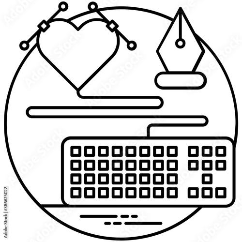 
Keyboard, vector heart and vector tool of designing software, throwing light on design ideology 
