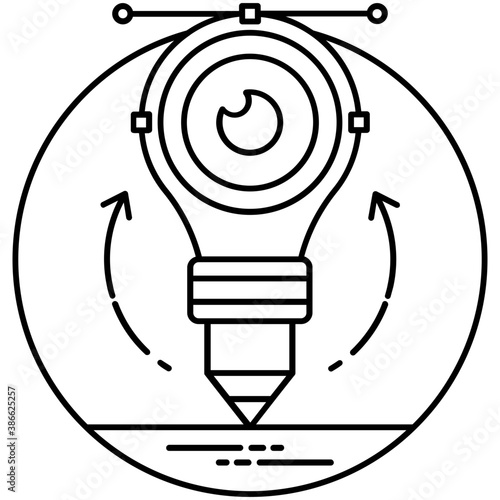 
Round circular shape having light bulb in it with pencil inside, an icon for creative process 
