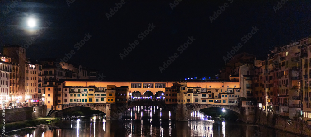Panoramic image of Moon over the Ponte Vecchio in Florence