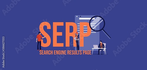 SERP Searh engine results page. Communication social media marketing technologies informational online reference for advertising and user support promotional email messages and vector web video.