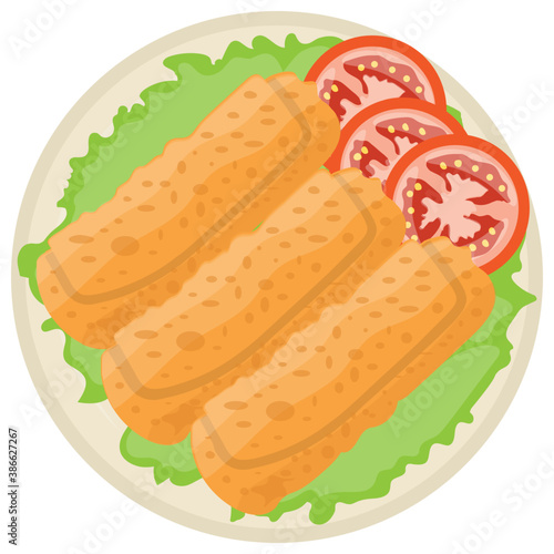 
A wrapped dish showing fried tortilla wraps along with tomato describing icon for parha roll
