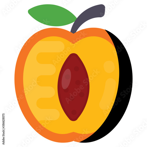 
Half-cut fruit with stone in the middle, denoting peach 

