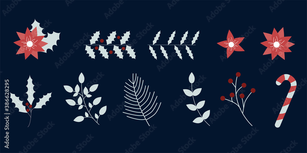 Collection of beautiful hand-drawn Christmas plants Vector Collection of beautiful hand-drawn Christmas plants Vector