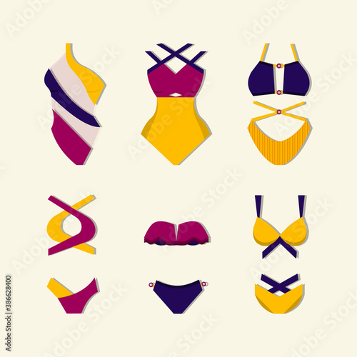 Set of fashion women swimwear. vector illustration.