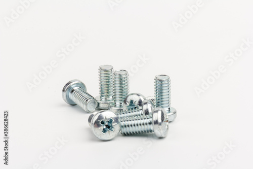 metal steel bolts isolated on white background