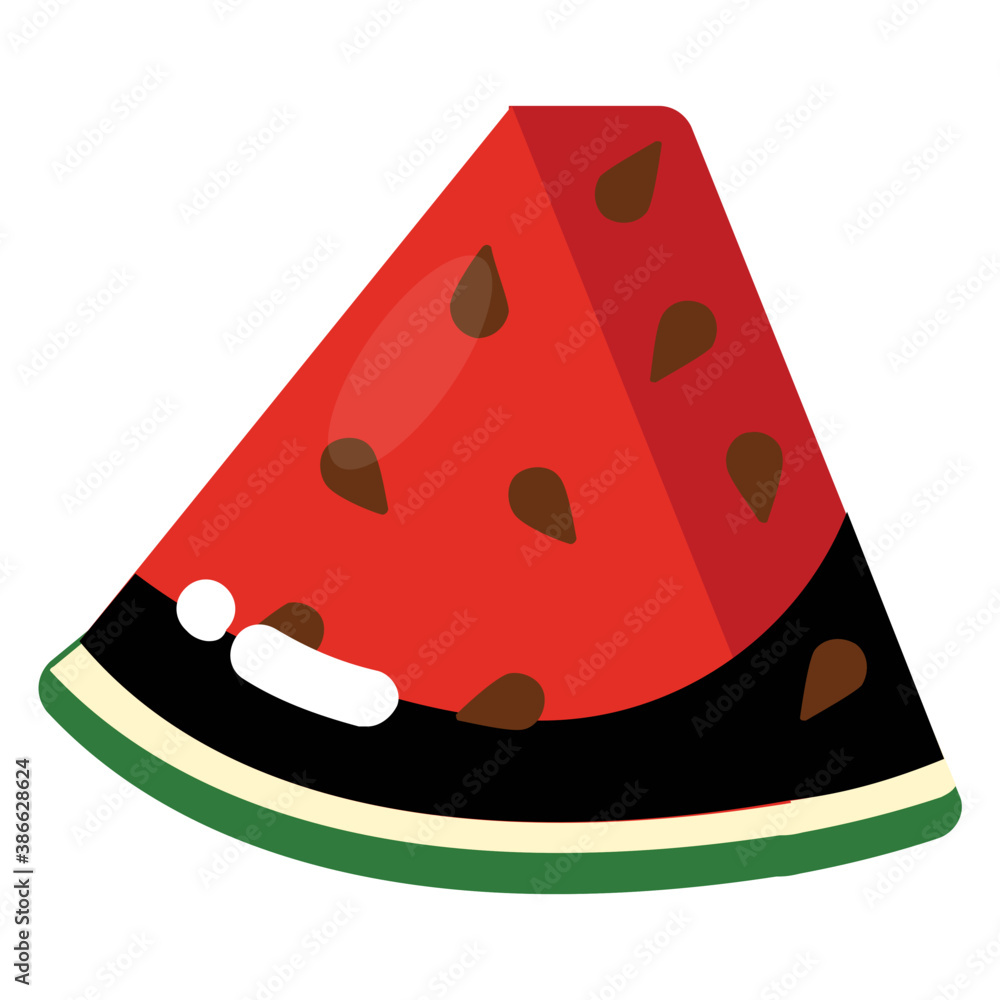 Half slice of ripe red and green fruit denoting icon for watermelon slice
Half slice of ripe red and green fruit denoting icon for watermelon slice