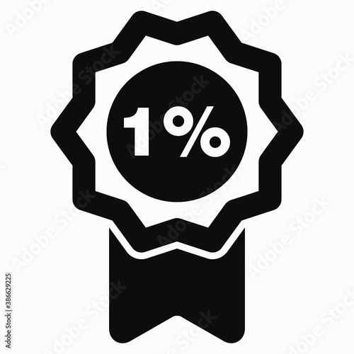 Medal and number one percent  icon. Guarantee illustration. Winner icon. Approval label. Reward. Vector icon.