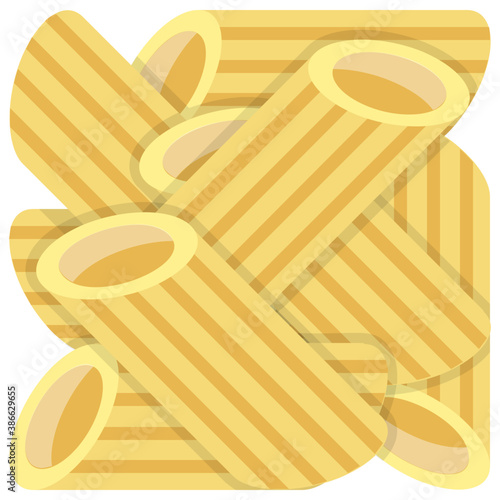 
A cylindrical shaped pasta with lines on it symbolizing  penne rigate pasta 
