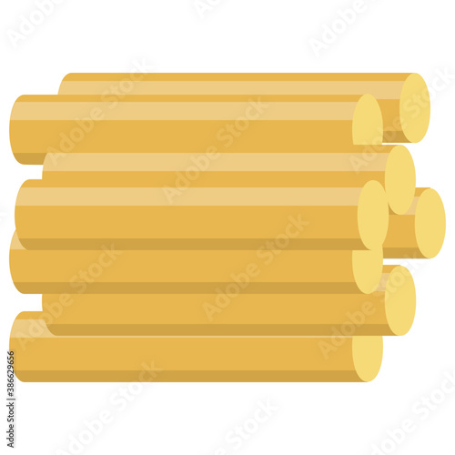 
A cylindrical shaped pasta with lines on it symbolizing  penne rigate pasta 

