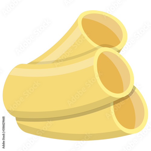 
A cylindrical shaped pasta with lines on it symbolizing  penne rigate pasta 
