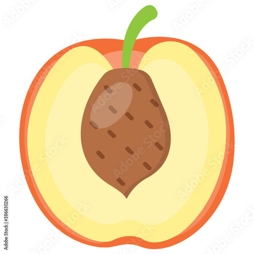 
A yellowish orange pulpy fresh fruit having prine inside symbolizing peach 
