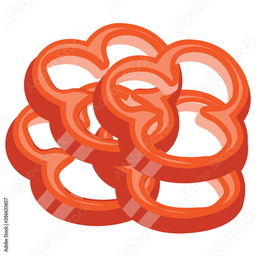 
Red colored cutted capsicum like structure for adding in meals, red bell pepper 
