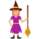 
Cute costume for girls on halloween with witch hat and broom, this is witch with broom icon
