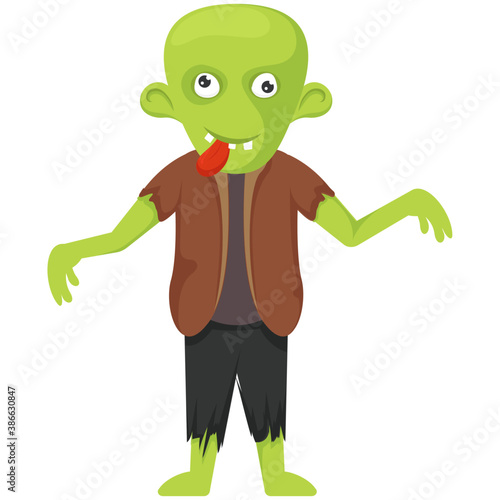 
Halloween zombie with blood red eyes and open mouth,
