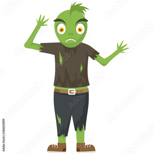 
Halloween zombie with blood red eyes and open mouth,
