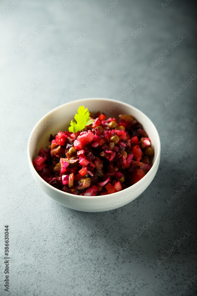 Traditional vinaigrette salad with beetroot Traditional vinaigrette salad with beetroot