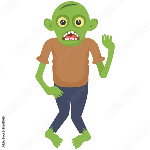 
Halloween zombie with blood red eyes and open mouth,
