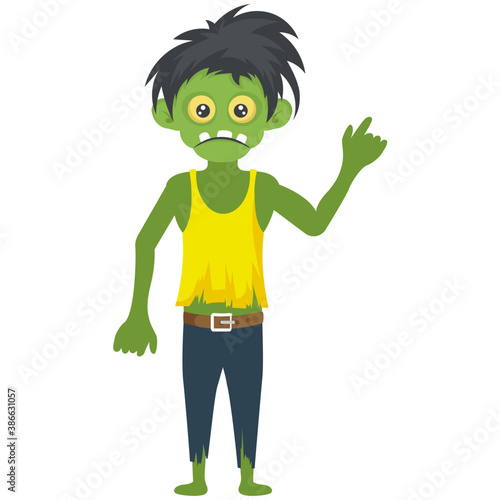
Halloween zombie with blood red eyes and open mouth,
