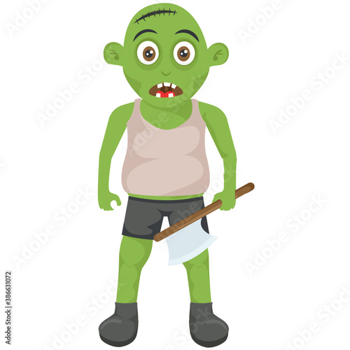 
Halloween zombie with blood red eyes and open mouth,
