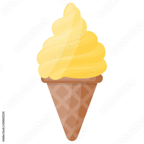 
Yellow frozen ice cream on a cone giving the concept of mango ice cream 
