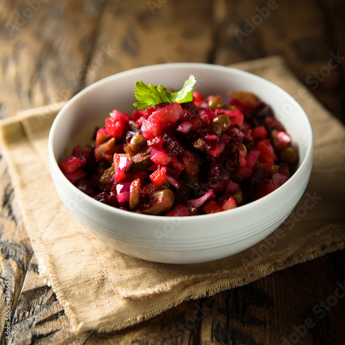 Traditional vinaigrette salad with beetroot