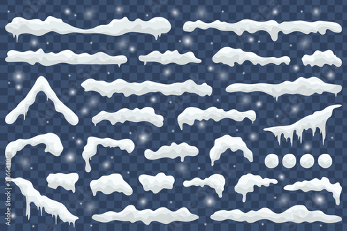 Snow ice icicle set Winter design. Snow caps, snowballs and snowdrifts set. Snow cap vector collection.
