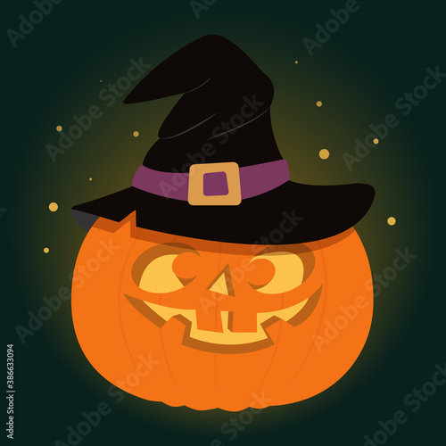 pumpkin in a witch costume on Halloween
